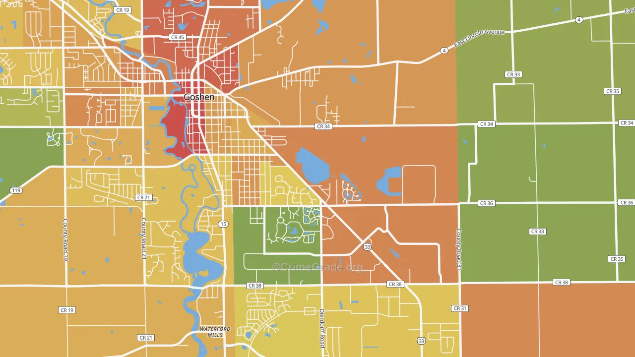 Waterford Mills, IN Map of Assault Rates