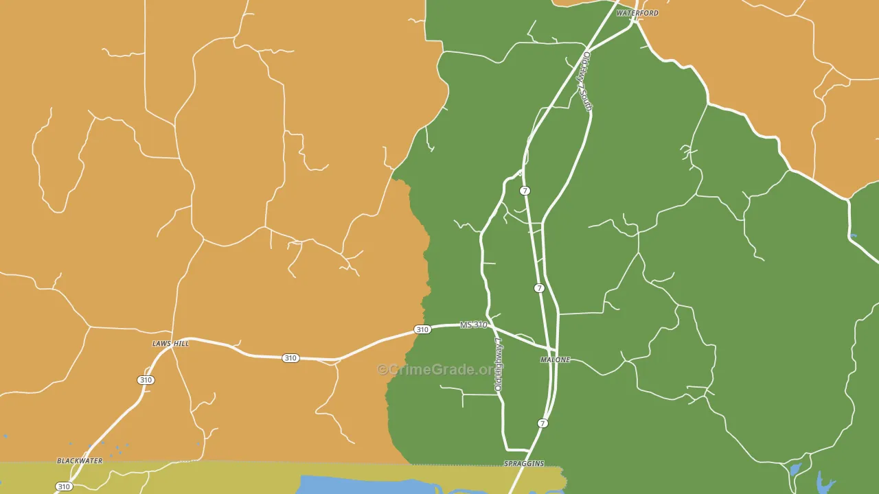 Waterford, MS Map of Assault Rates
