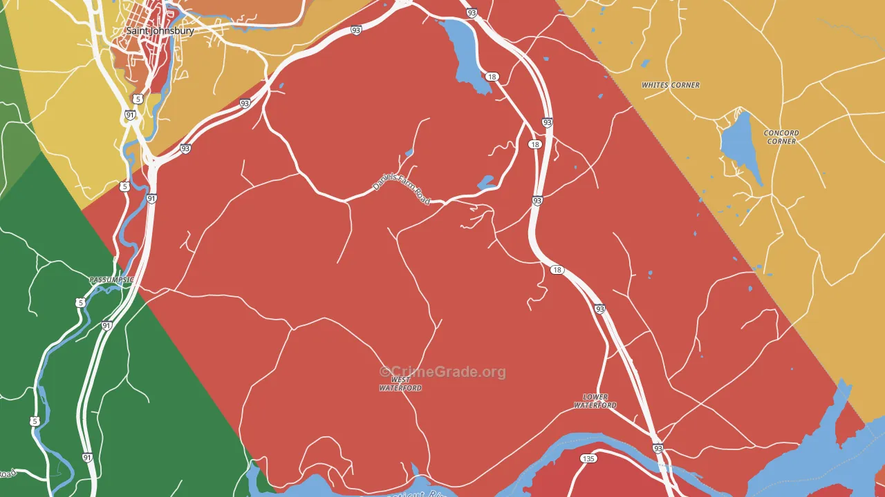 Waterford, VT Map of Assault Rates