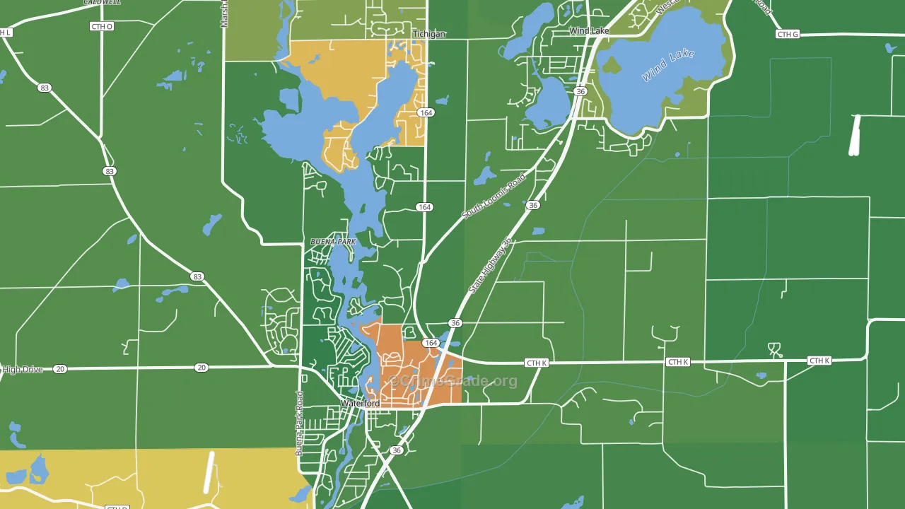 Waterford, WI Map of Assault Rates
