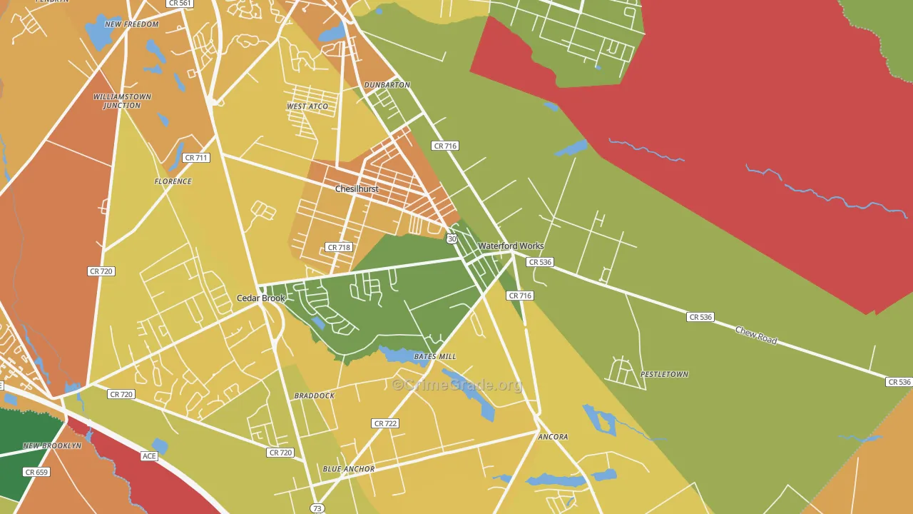 Waterford Works, NJ Map of Assault Rates