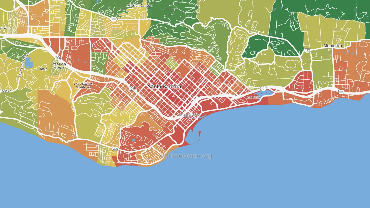 Waterfront, Santa Barbara, CA Map of Assault Rates
