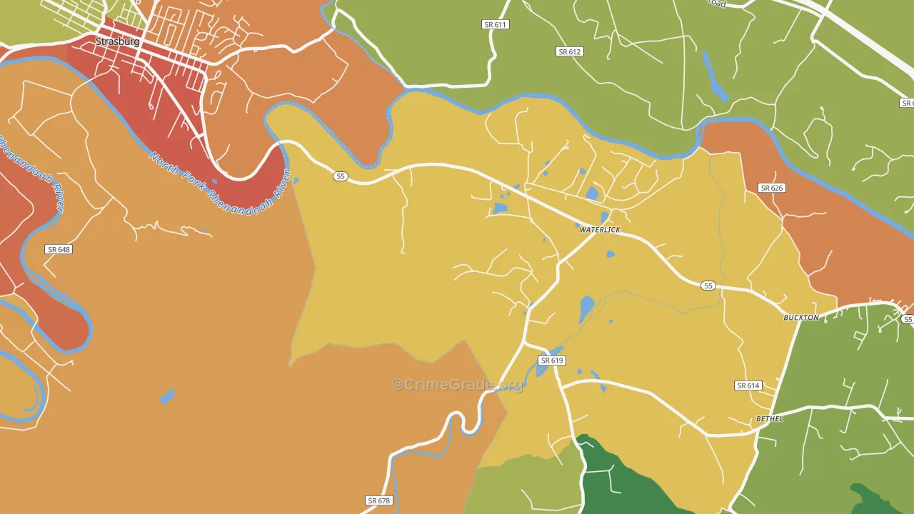 Waterlick, VA Map of Assault Rates