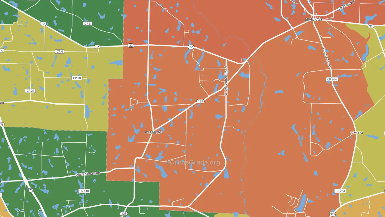 Waterloo, GA Map of Assault Rates