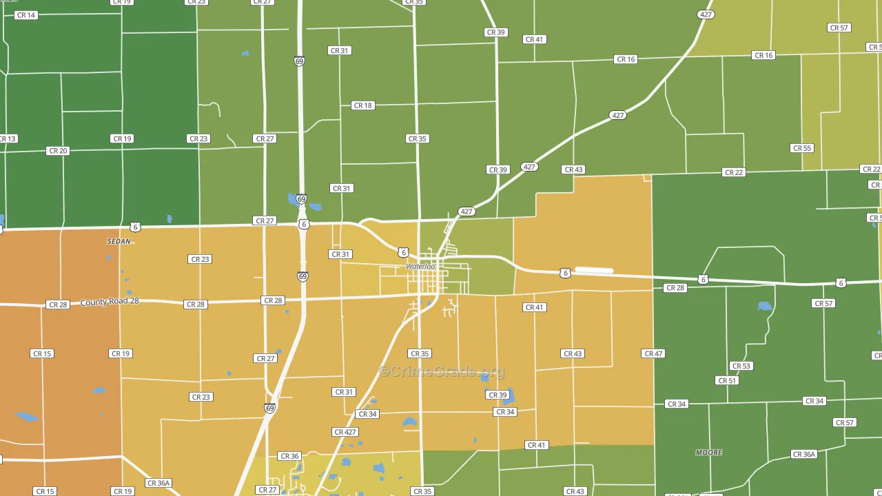 Waterloo, IN Map of Assault Rates