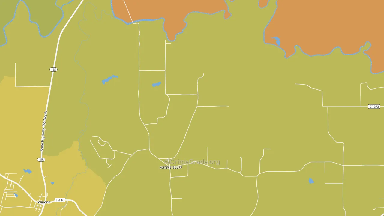 Waters Bluff, TX Map of Assault Rates