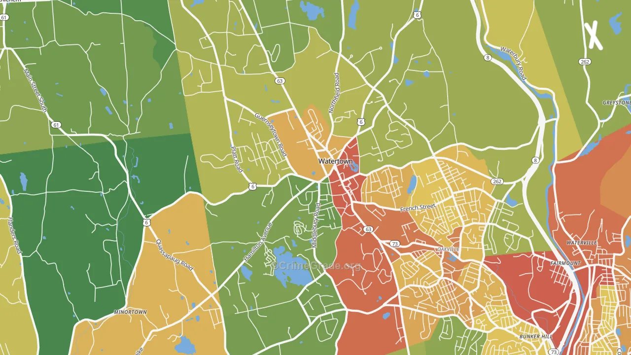 Watertown, CT Map of Assault Rates