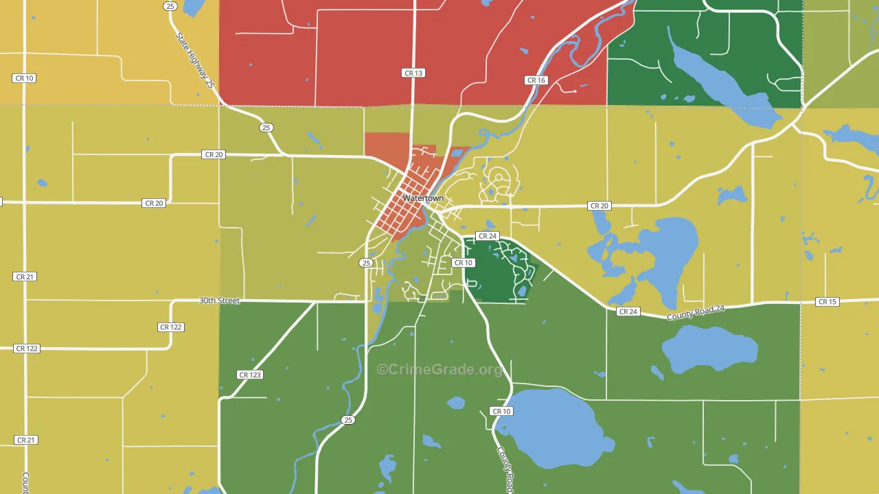 Watertown, MN Map of Assault Rates