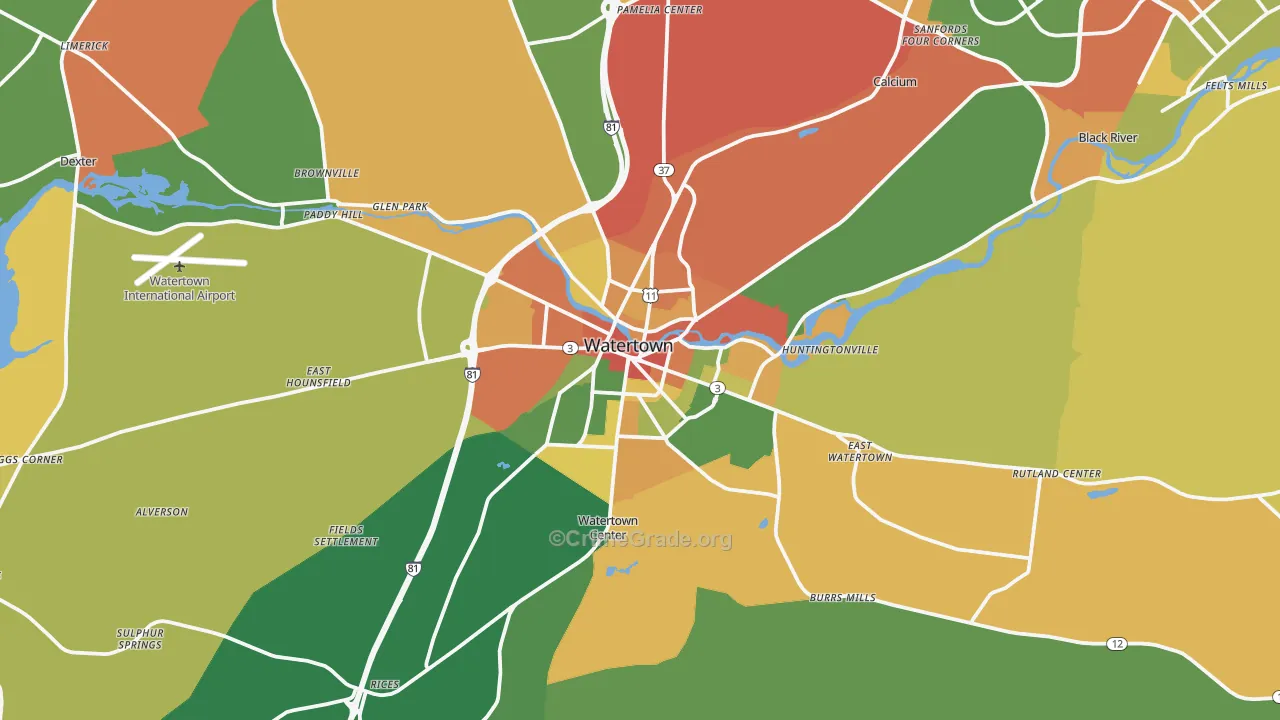 Watertown, NY Map of Assault Rates