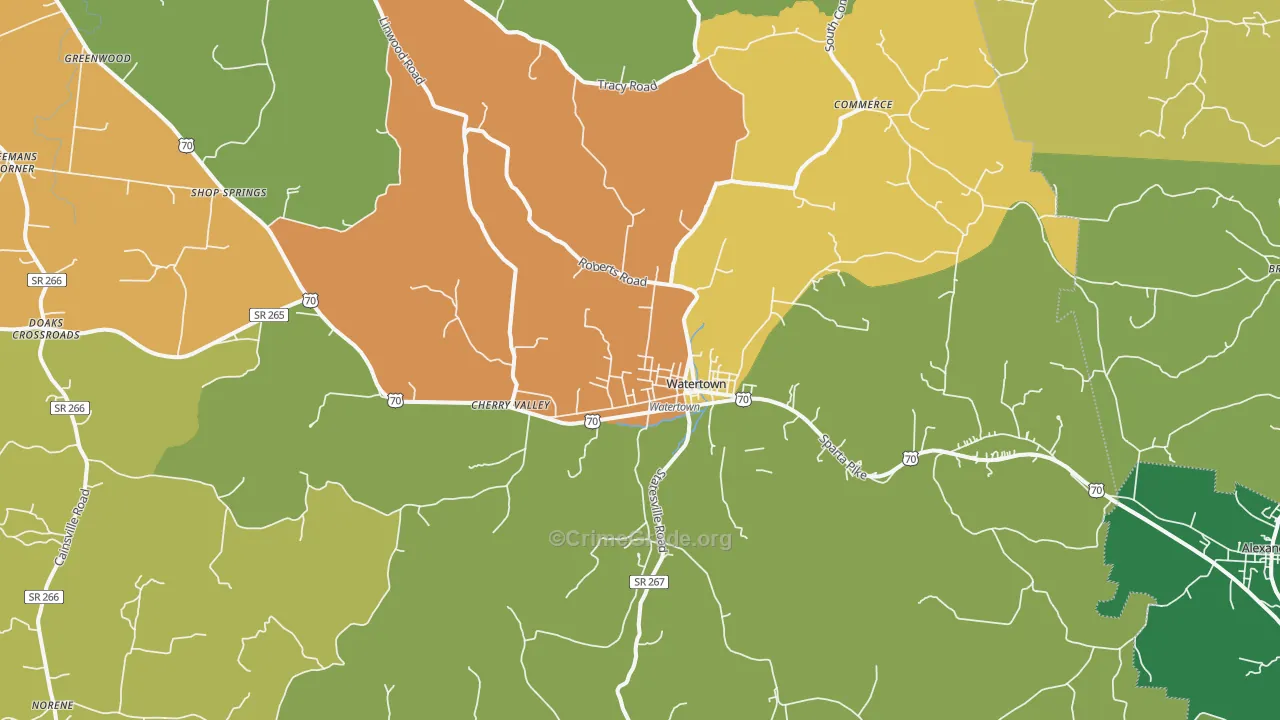 Watertown, TN Map of Assault Rates