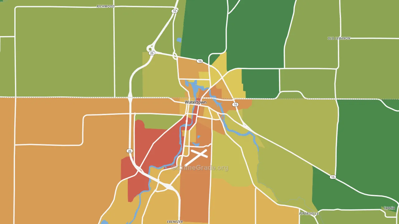 Watertown, WI Map of Assault Rates