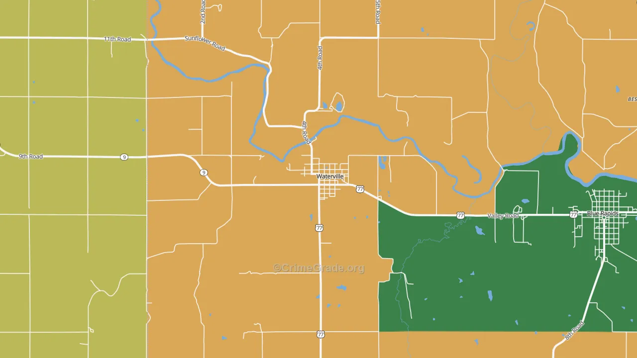 Waterville, KS Map of Assault Rates