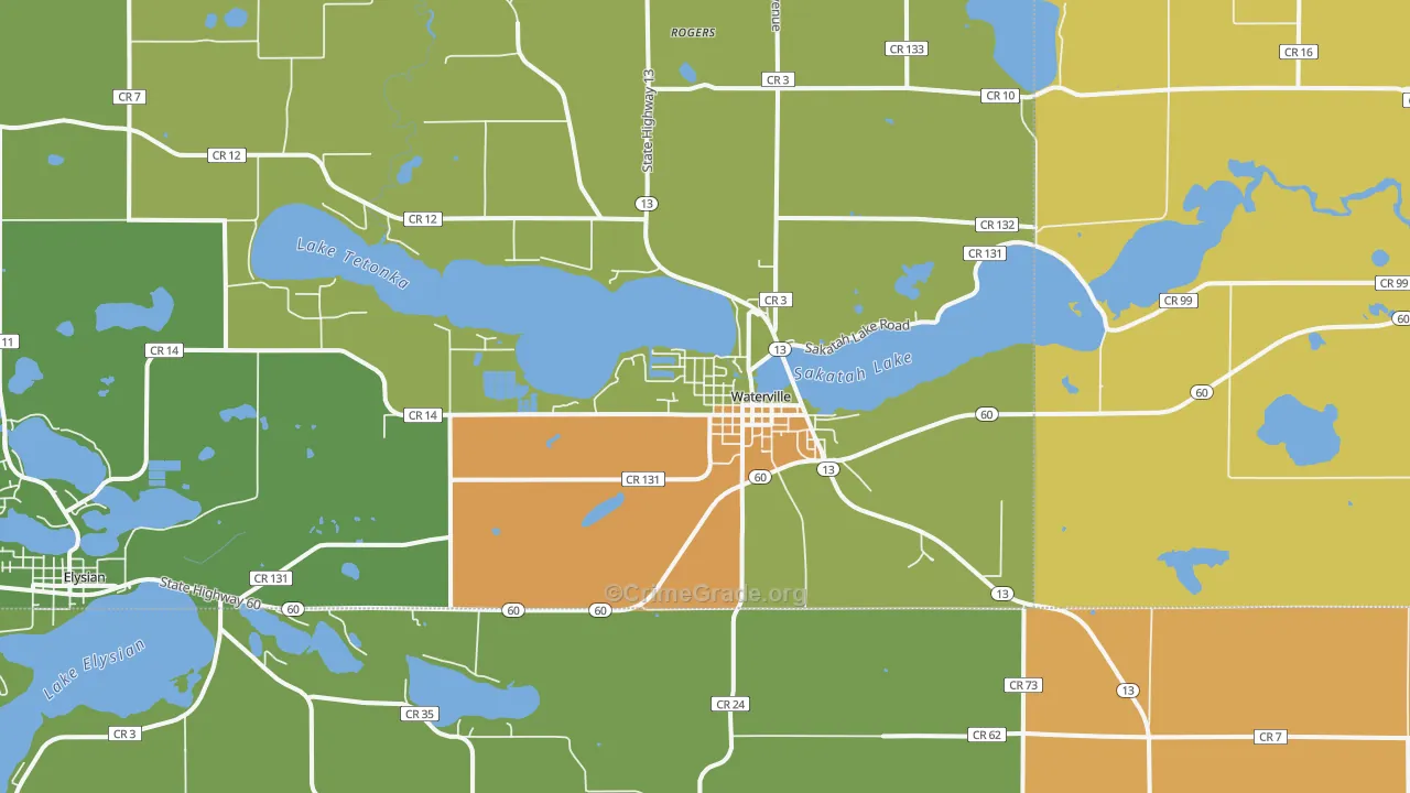 Waterville, MN Map of Assault Rates