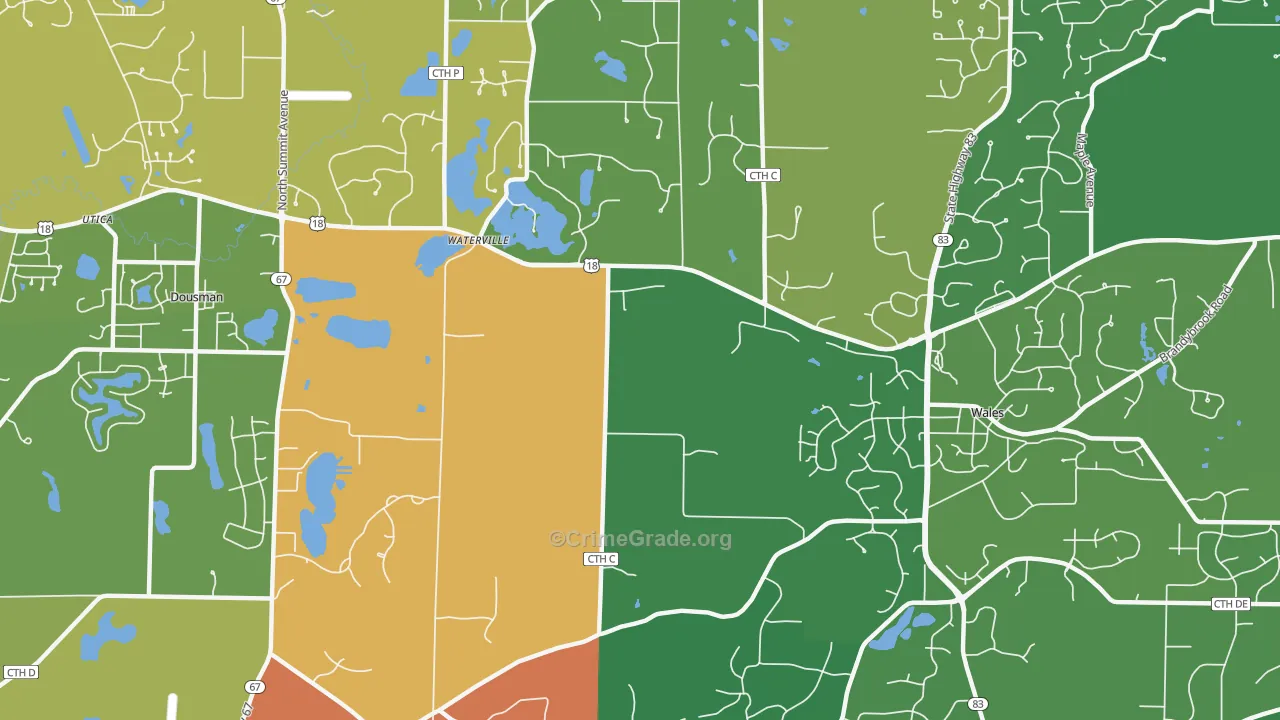 Waterville, WI Map of Assault Rates