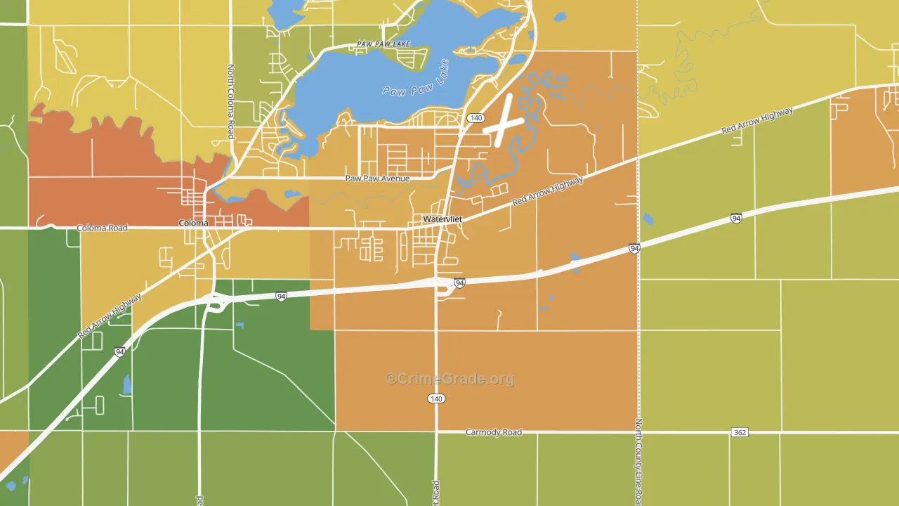 Watervliet, MI Map of Assault Rates