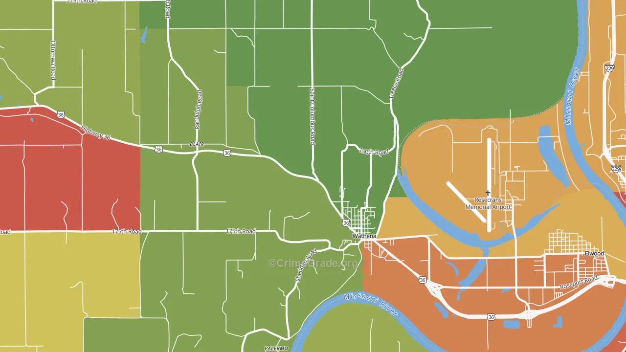 Wathena, KS Map of Assault Rates