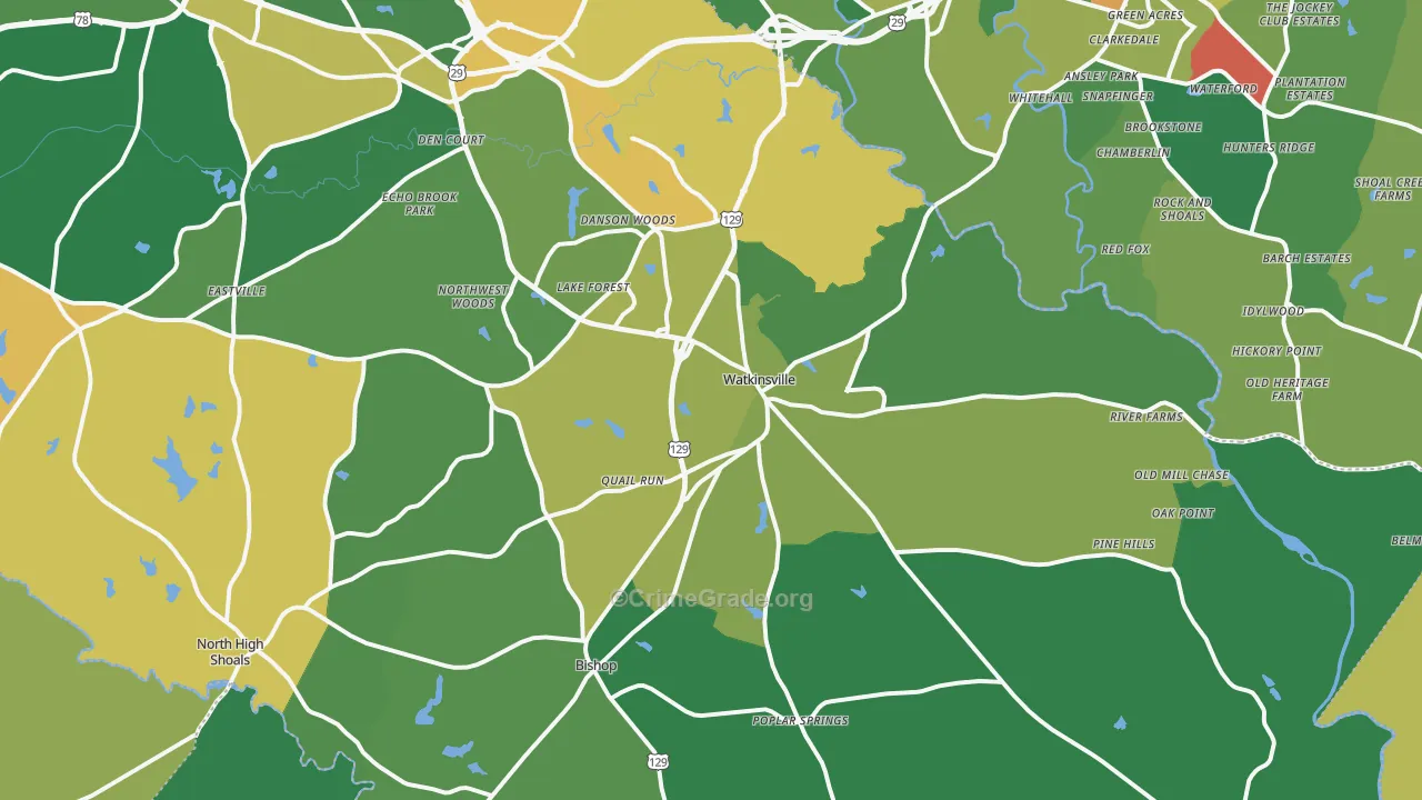 Watkinsville, GA Map of Assault Rates
