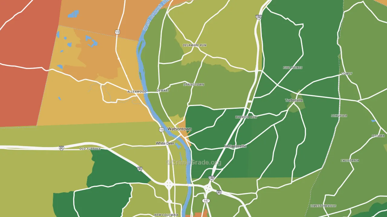 Watsontown, PA Map of Assault Rates
