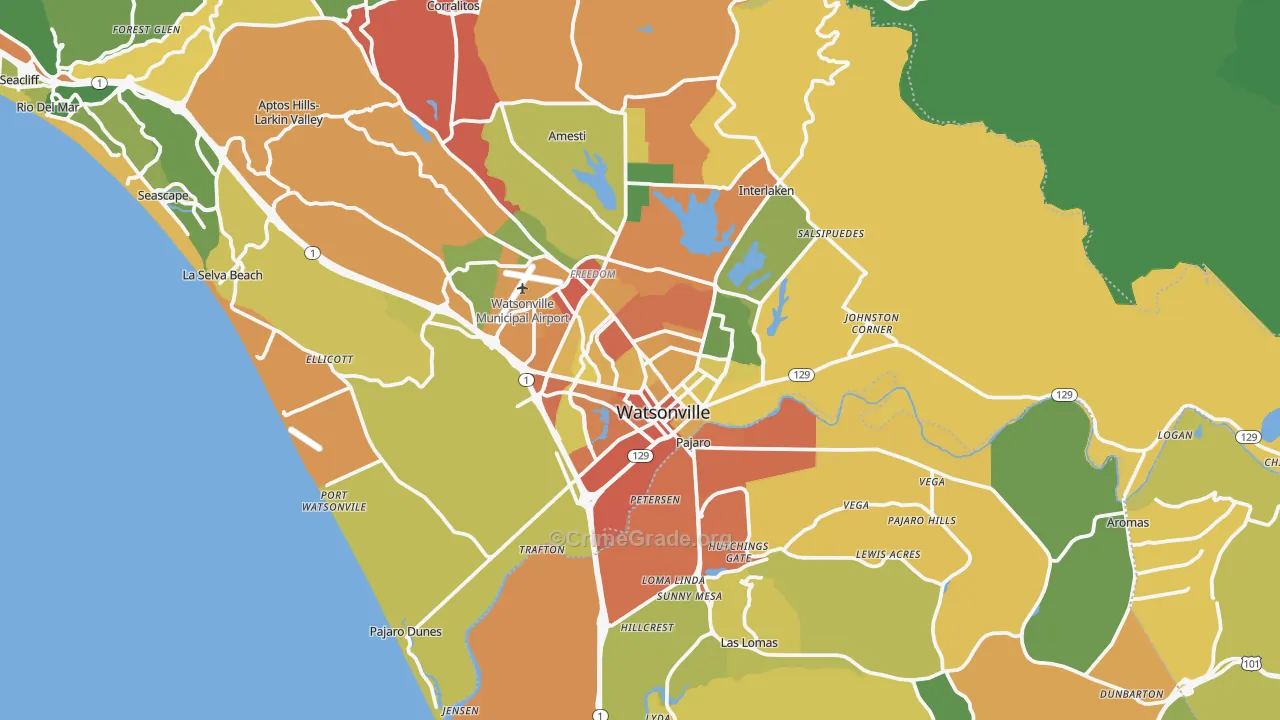 Watsonville, CA Map of Assault Rates