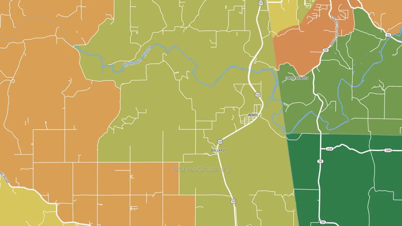 Watts, OK Map of Assault Rates