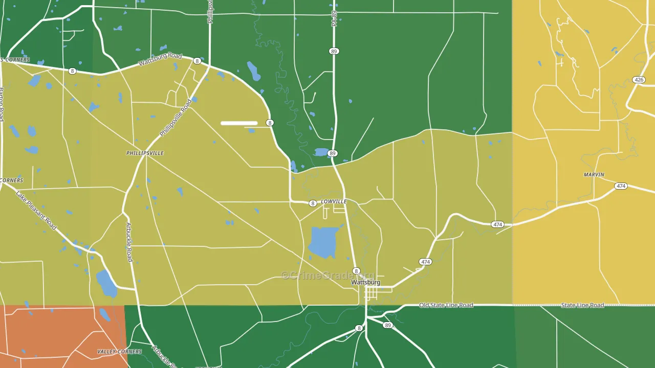 Wattsburg, PA Map of Assault Rates