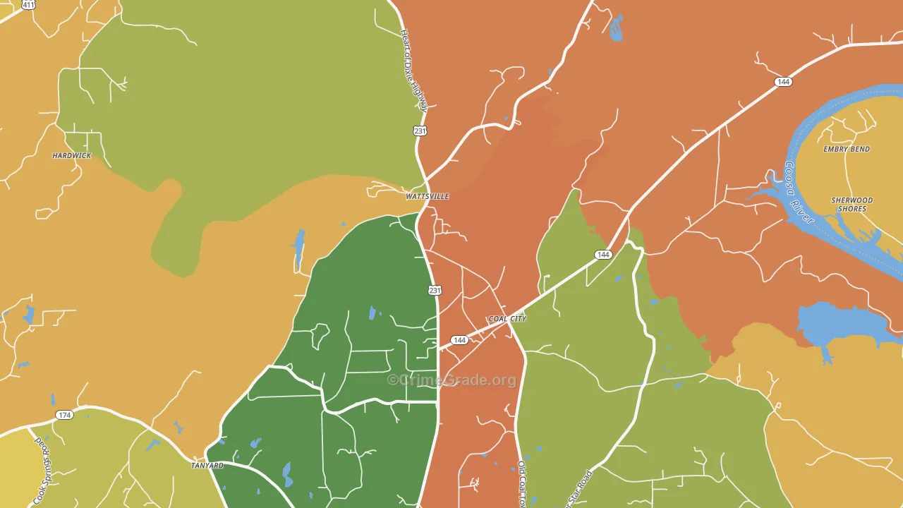Wattsville, AL Map of Assault Rates