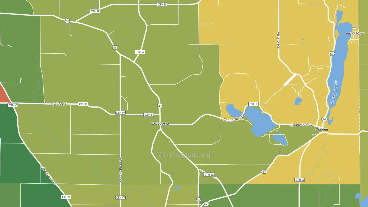 Waucousta, WI Map of Assault Rates