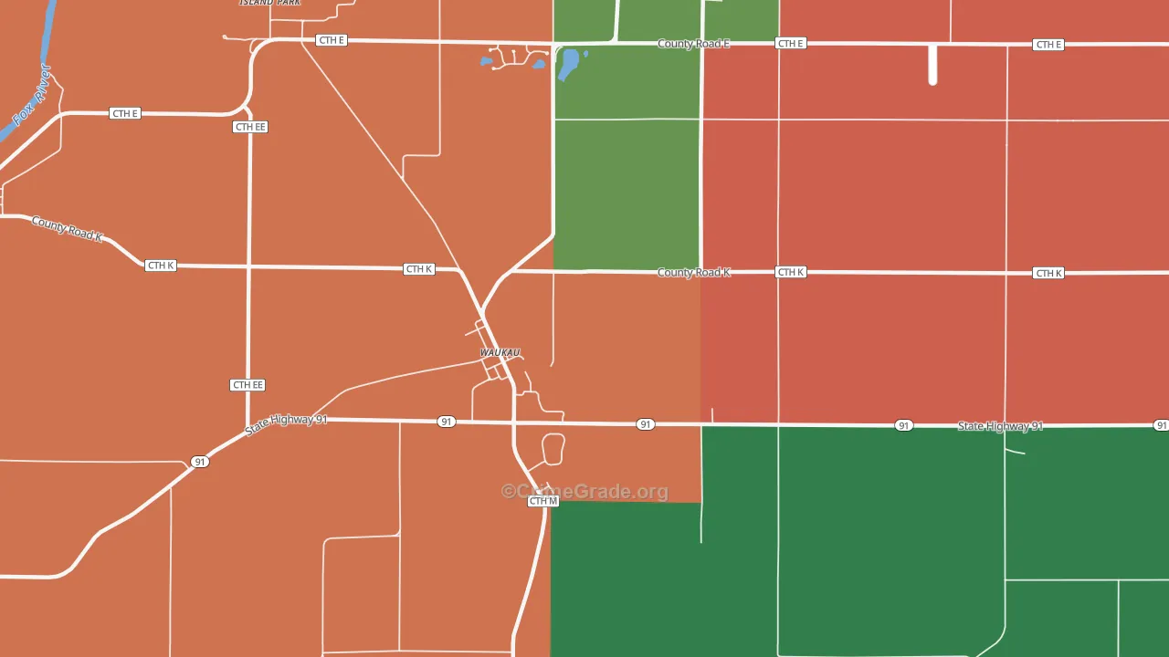 Waukau, WI Map of Assault Rates