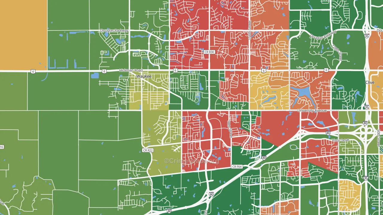 Waukee, IA Map of Assault Rates