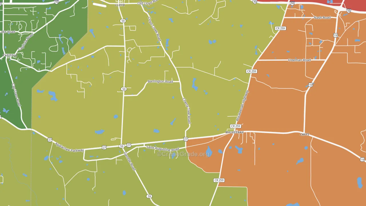 Waukeenah, FL Map of Assault Rates