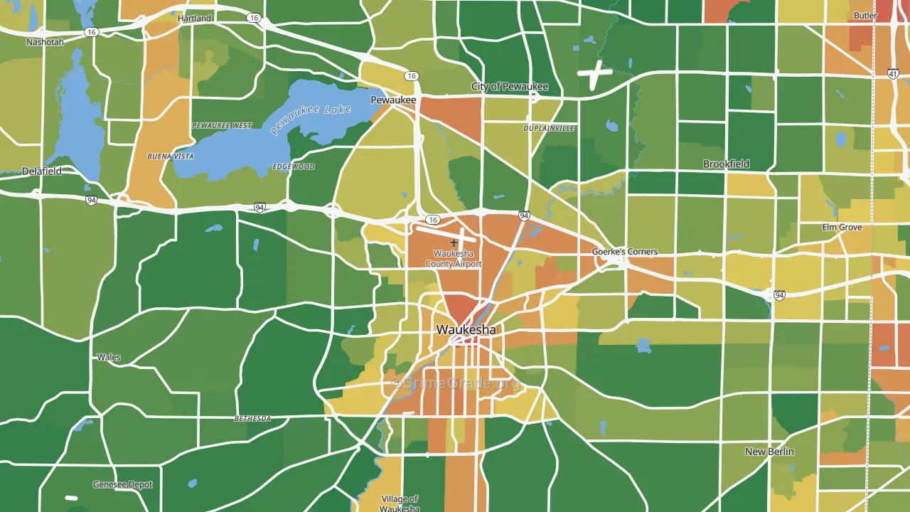 Waukesha County, WI Map of Assault Rates