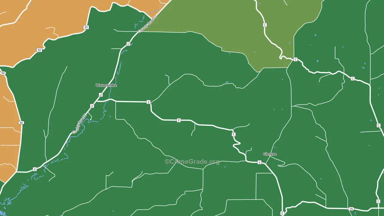Waumandee, WI Map of Assault Rates