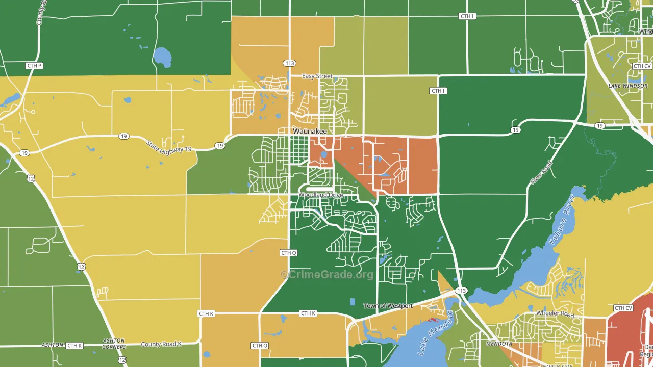 Waunakee, WI Map of Assault Rates