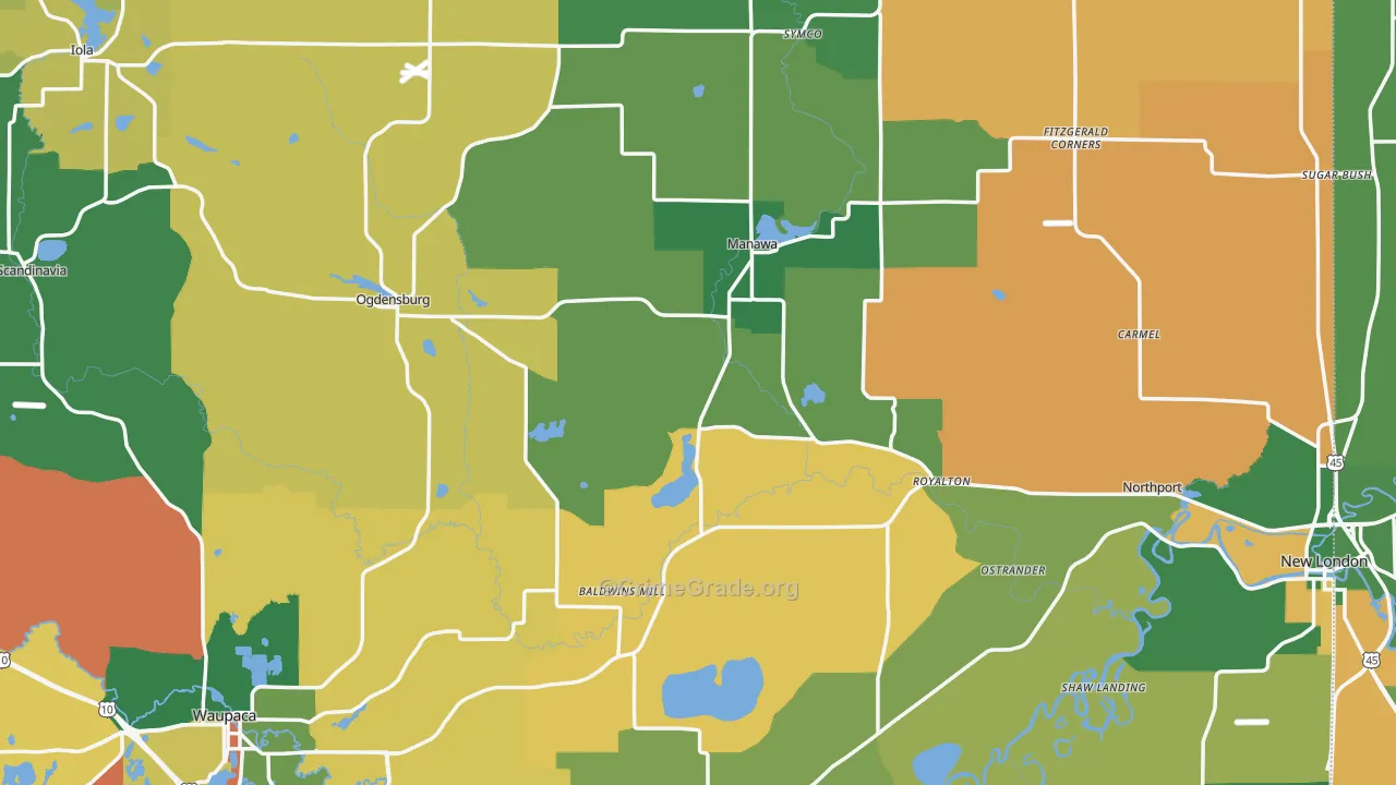 Waupaca County, WI Map of Assault Rates