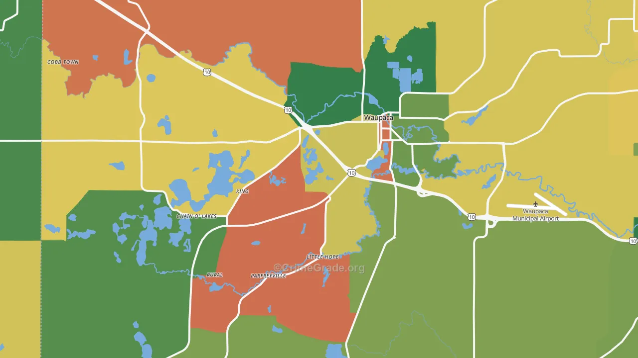 Waupaca, WI Map of Assault Rates