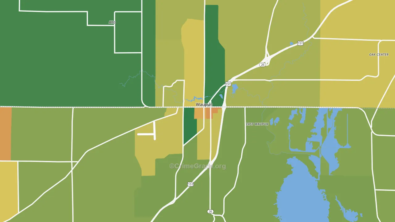Waupun, WI Map of Assault Rates