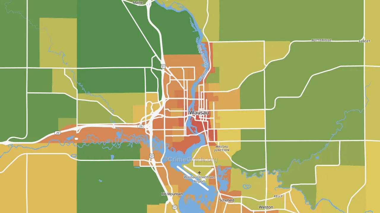 Wausau, WI Map of Assault Rates