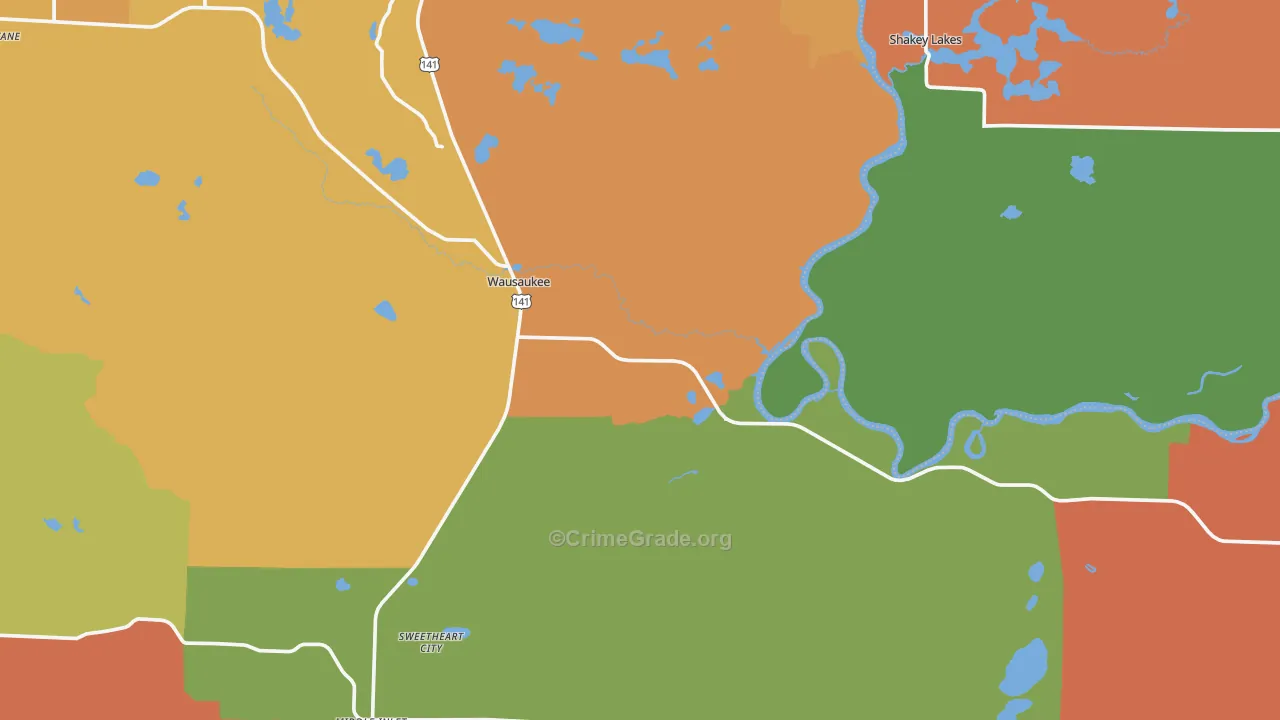 Wausaukee, WI Map of Assault Rates