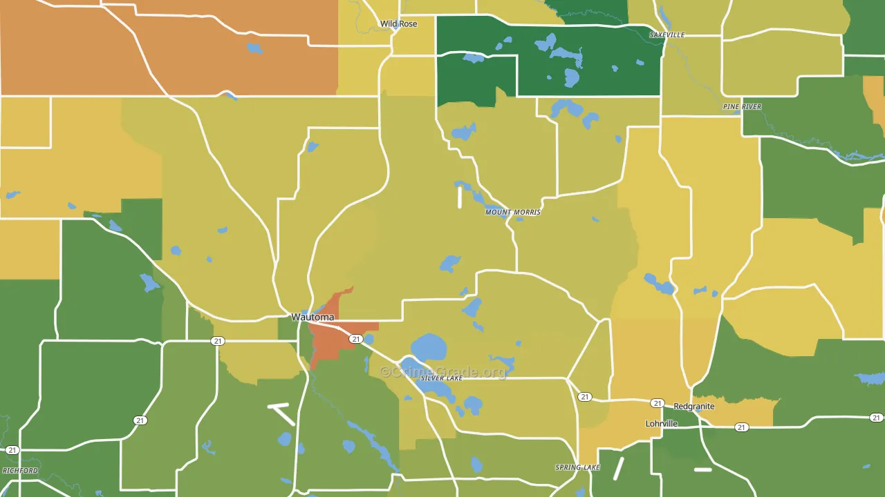 Waushara County, WI Map of Assault Rates