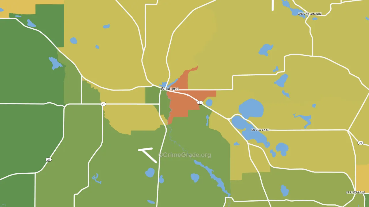 Wautoma, WI Map of Assault Rates