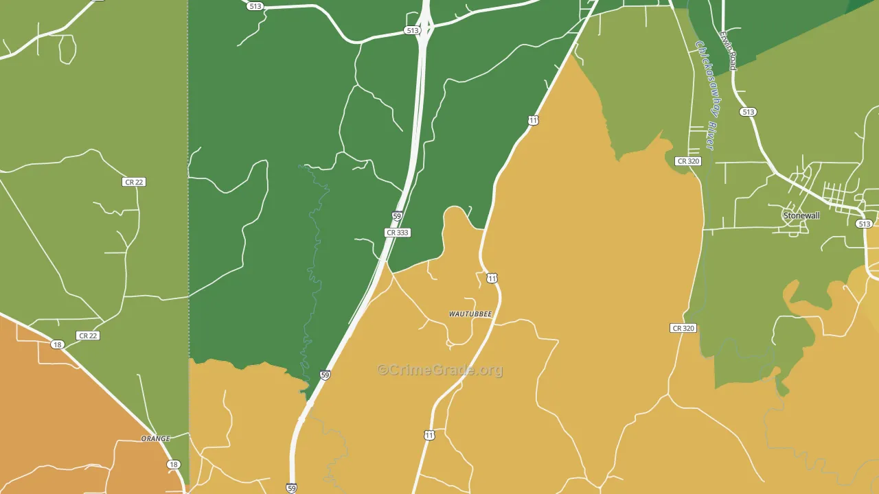 Wautubbee, MS Map of Assault Rates