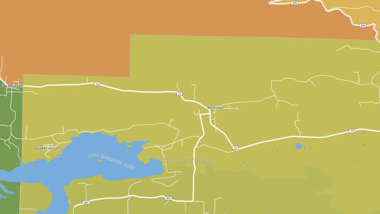 Waveland, AR Map of Assault Rates