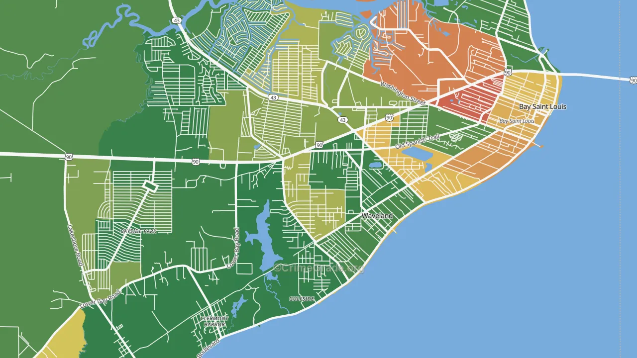 Waveland, MS Map of Assault Rates