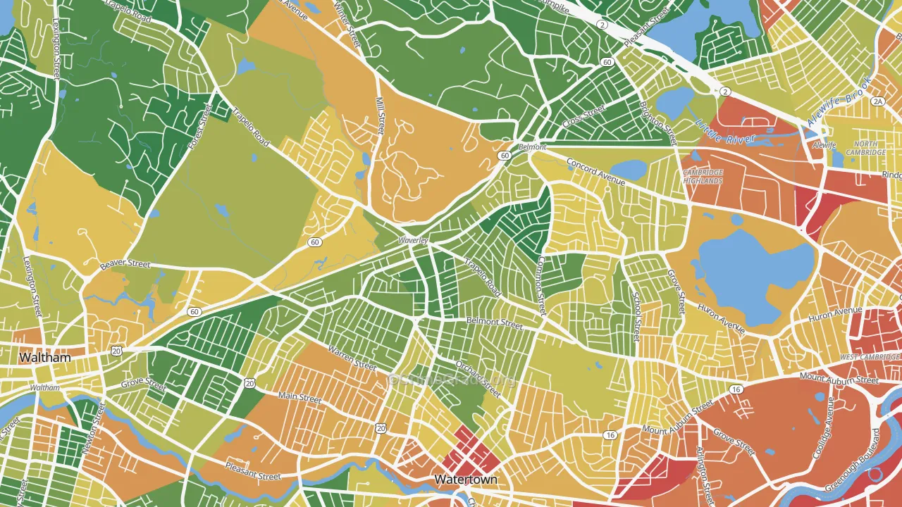 Waverley Square, Belmont, MA Map of Assault Rates