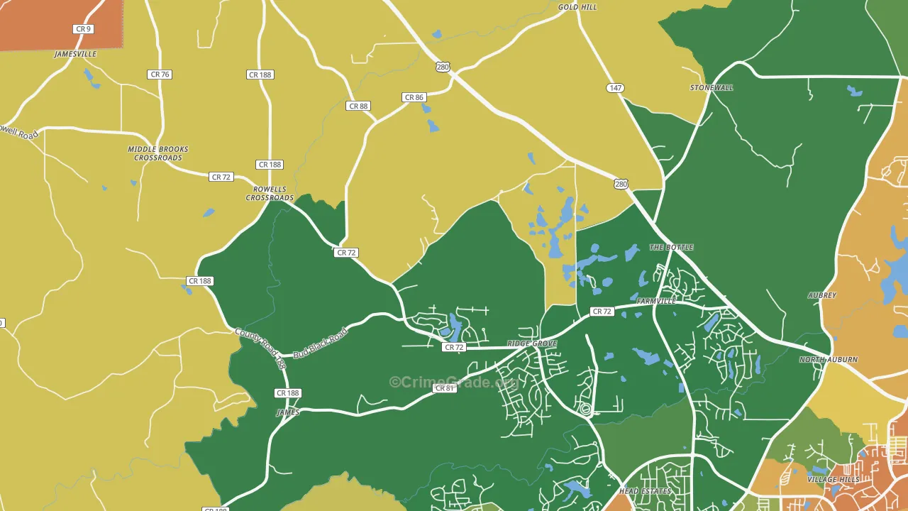 Waverly, AL Map of Assault Rates