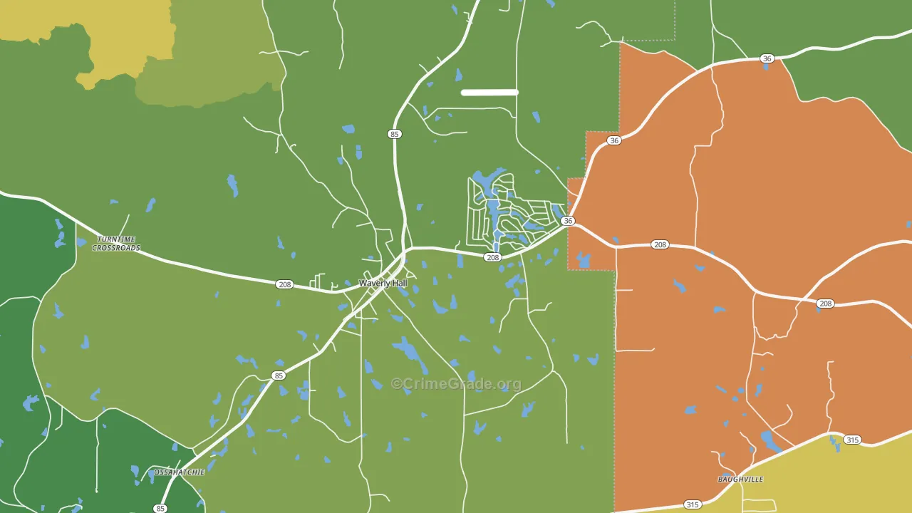 Waverly Hall, GA Map of Assault Rates