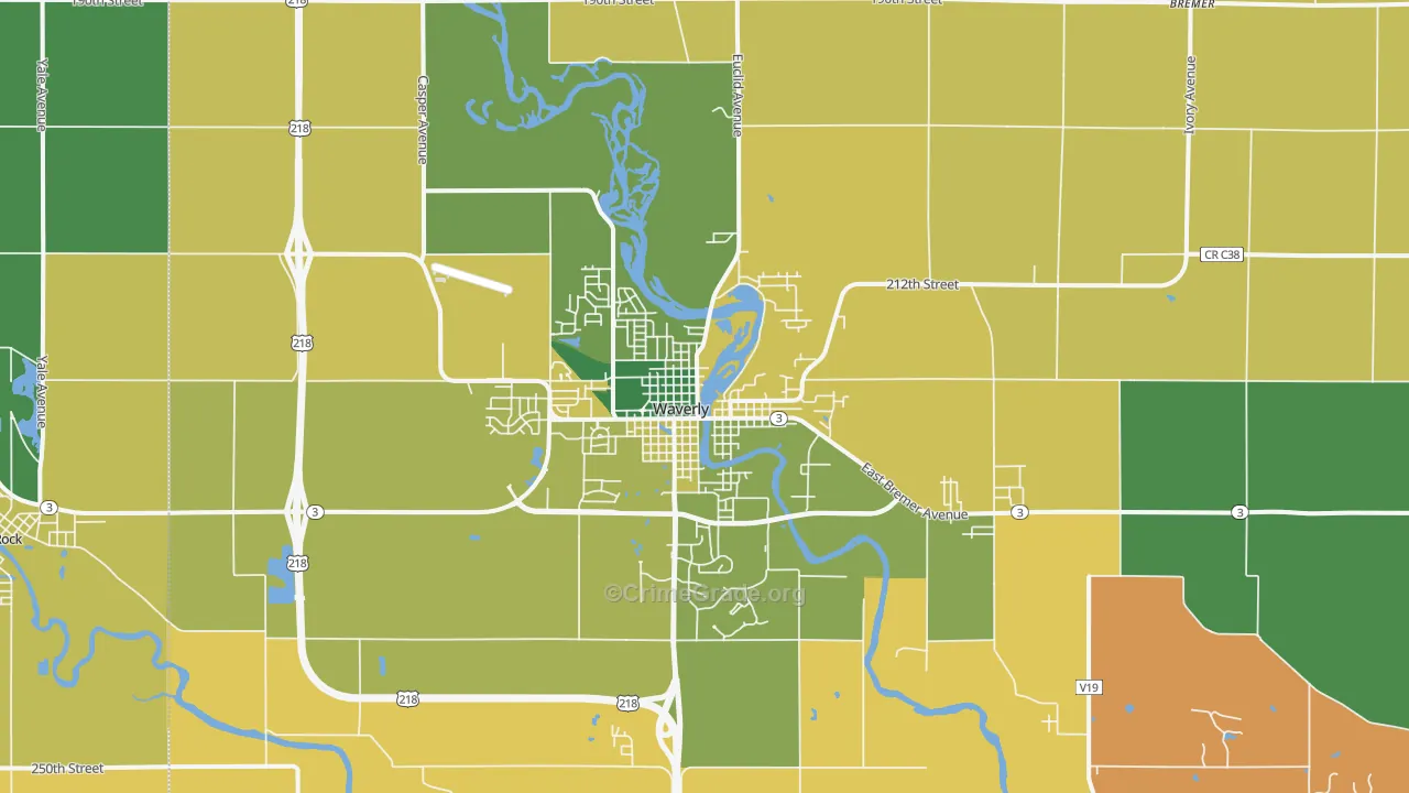 Waverly, IA Map of Assault Rates