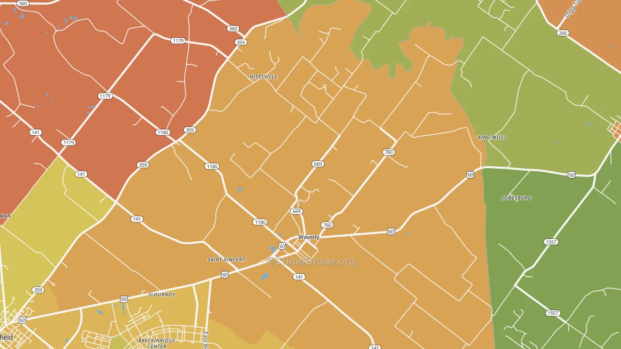 Waverly, KY Map of Assault Rates