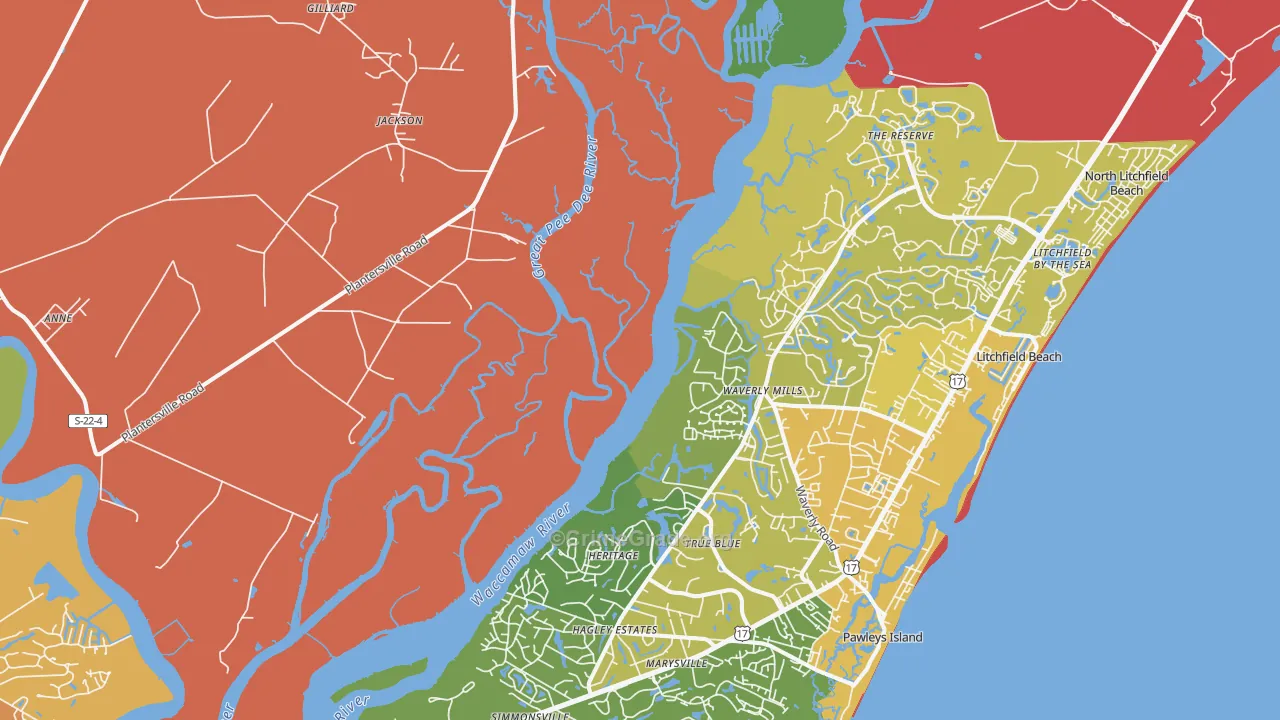 Waverly Mills, SC Map of Assault Rates