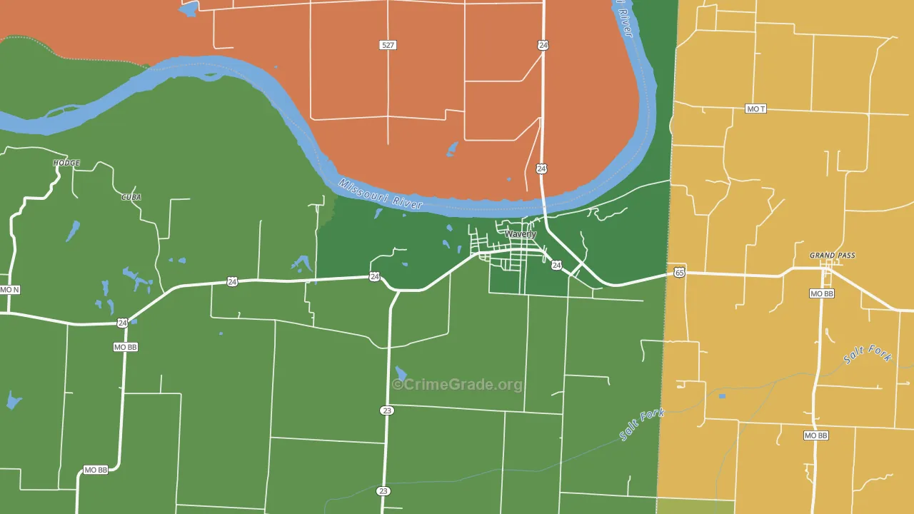 Waverly, MO Map of Assault Rates